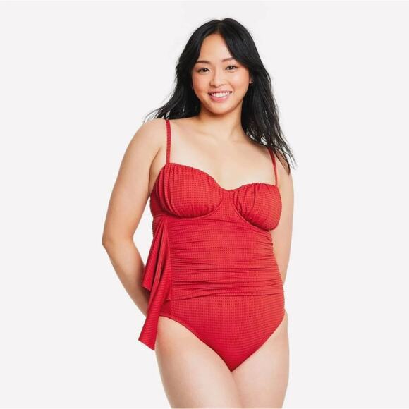 Rhode for Target Embossed Dot Ruffle Red One Piece Swimsuit Size XL - Picture 1 of 13